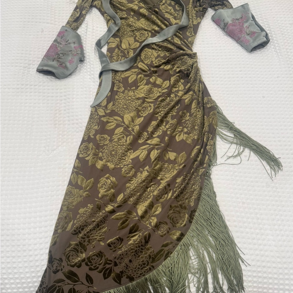 Elegant Floral Green Dress small - Picture 2 of 10
